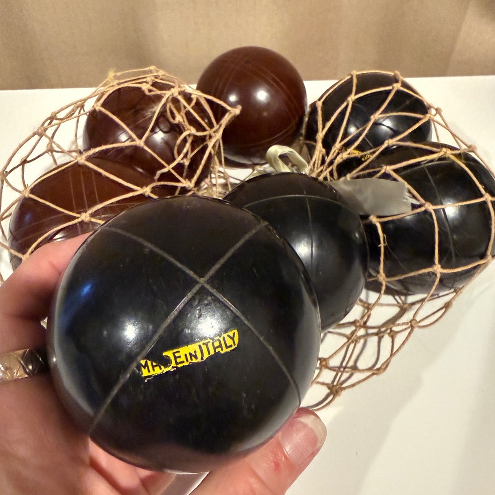 Vintage Made in Italy Bocce Ball Set 7 Balls 1 Jack with Mesh Carrying Bag
